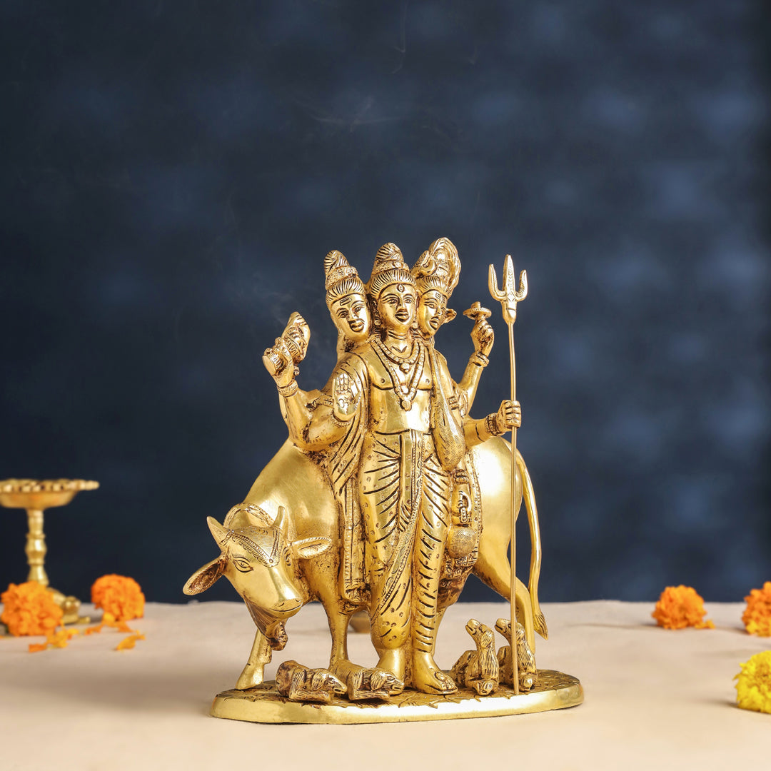 Brass Lord Dattatreya Idol (10.5 Inch)
