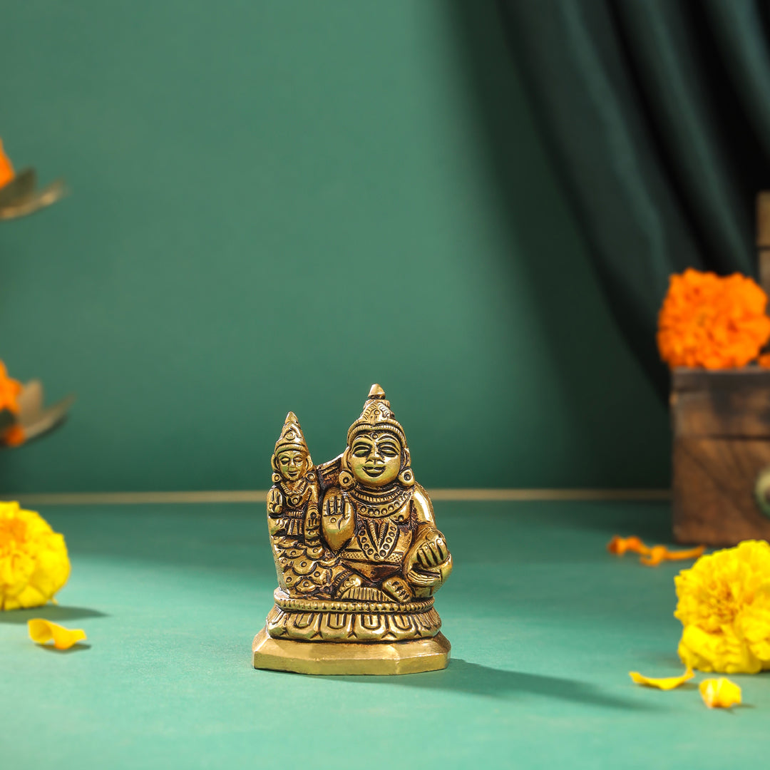 Brass Kuber And Lakshmi Idol (3 Inch)