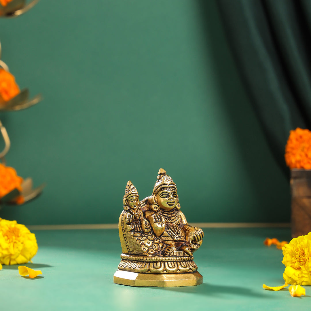 Brass Kuber And Lakshmi Idol (3 Inch)