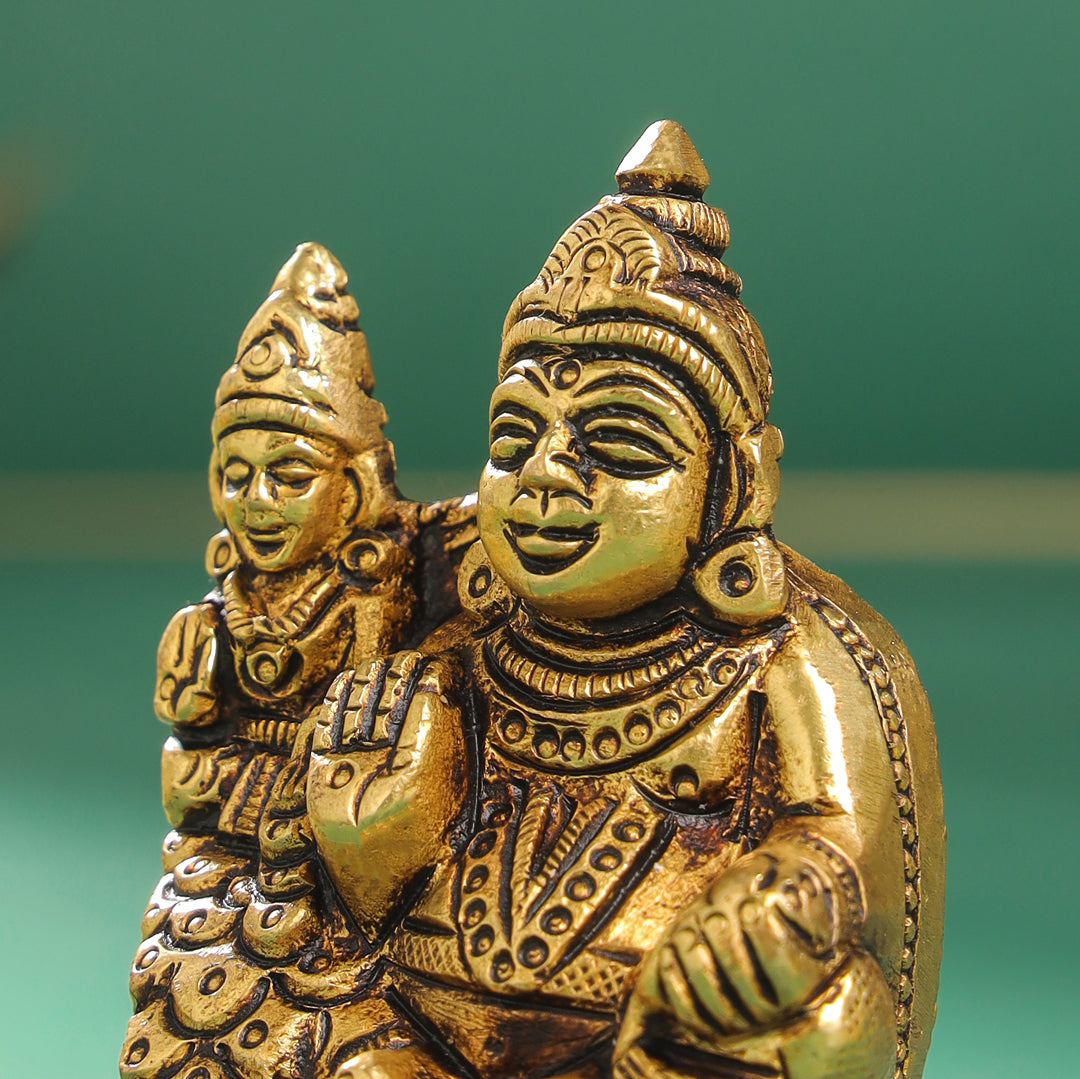 Brass Kuber And Lakshmi Idol (3 Inch)