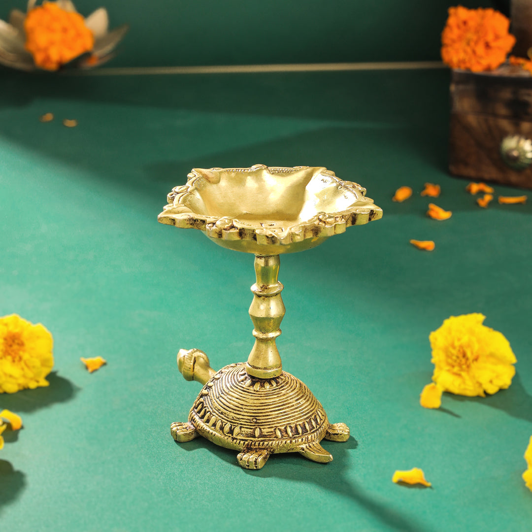 Brass Tortoise Oil Diya (4.2 Inch)