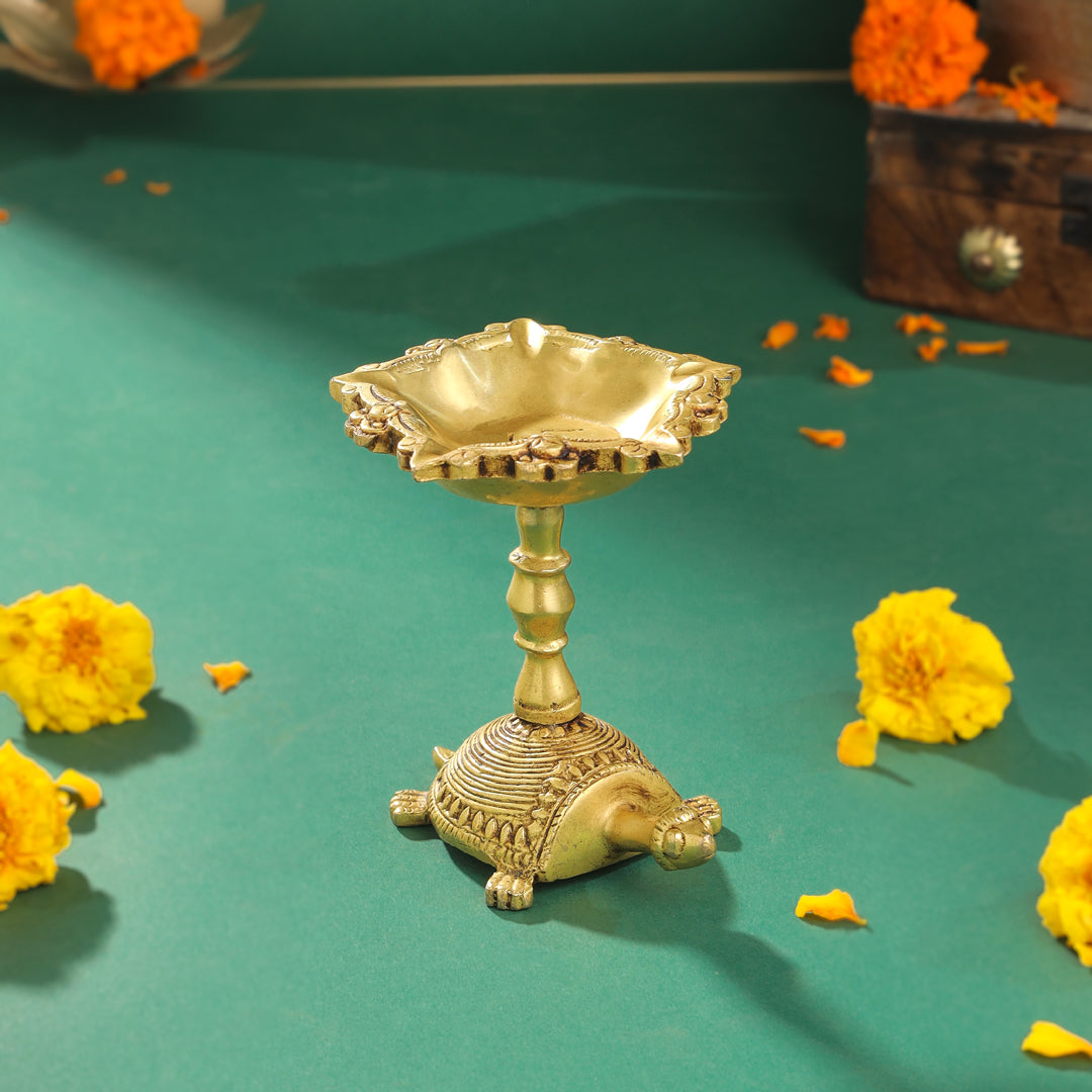 Brass Tortoise Oil Diya (4.2 Inch)