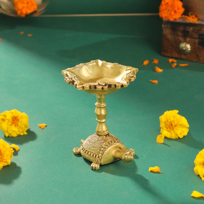 Brass Tortoise Oil Diya (4.2 Inch)