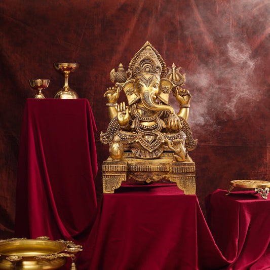 Brass Chowki Ganesha Statue (26 Inch)