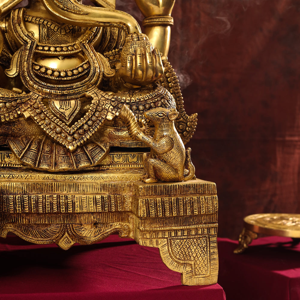 Brass Chowki Ganesha Statue (26 Inch)