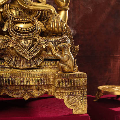 Brass Chowki Ganesha Statue (26 Inch)