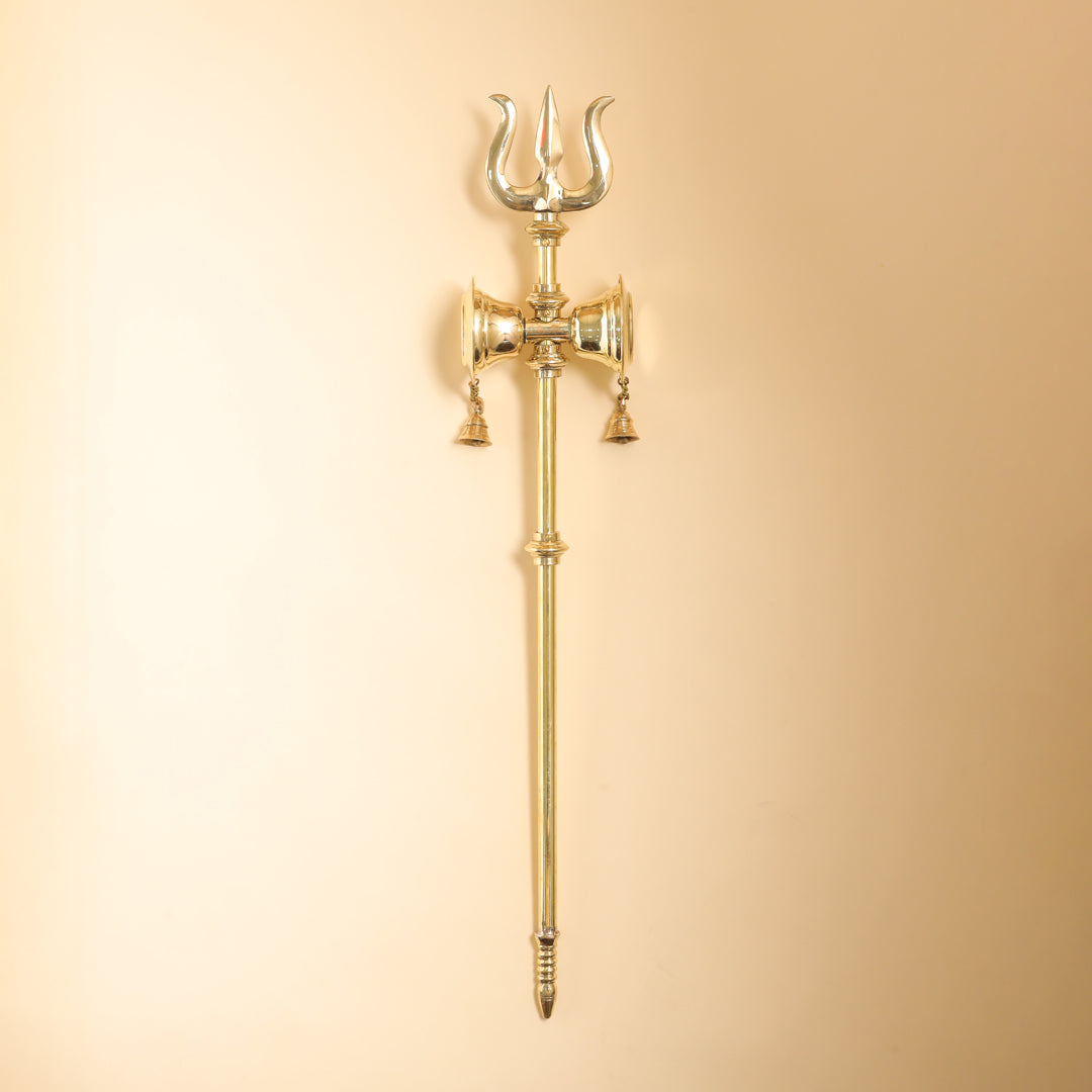 Brass Shiva's Damru Trishul With Bell