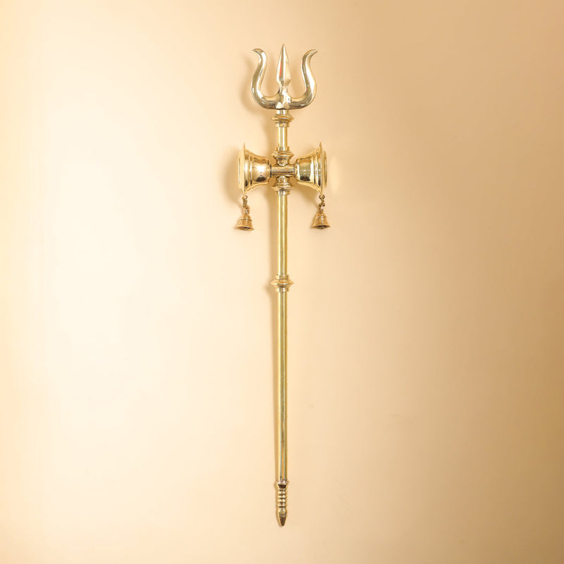 Brass Shiva's Damru Trishul With Bell