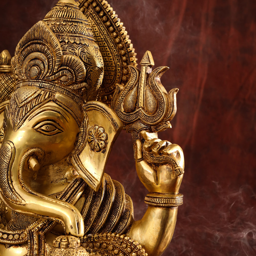 Brass Chowki Ganesha Statue (26 Inch)