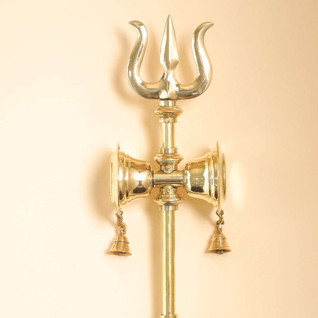 Brass Shiva's Damru Trishul With Bell