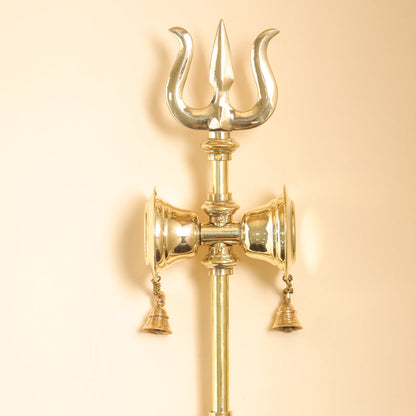 Brass Shiva's Damru Trishul With Bell