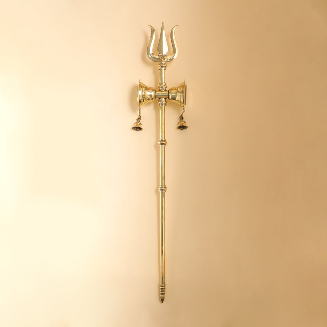 Brass Shiva's Damru Trishul With Bell