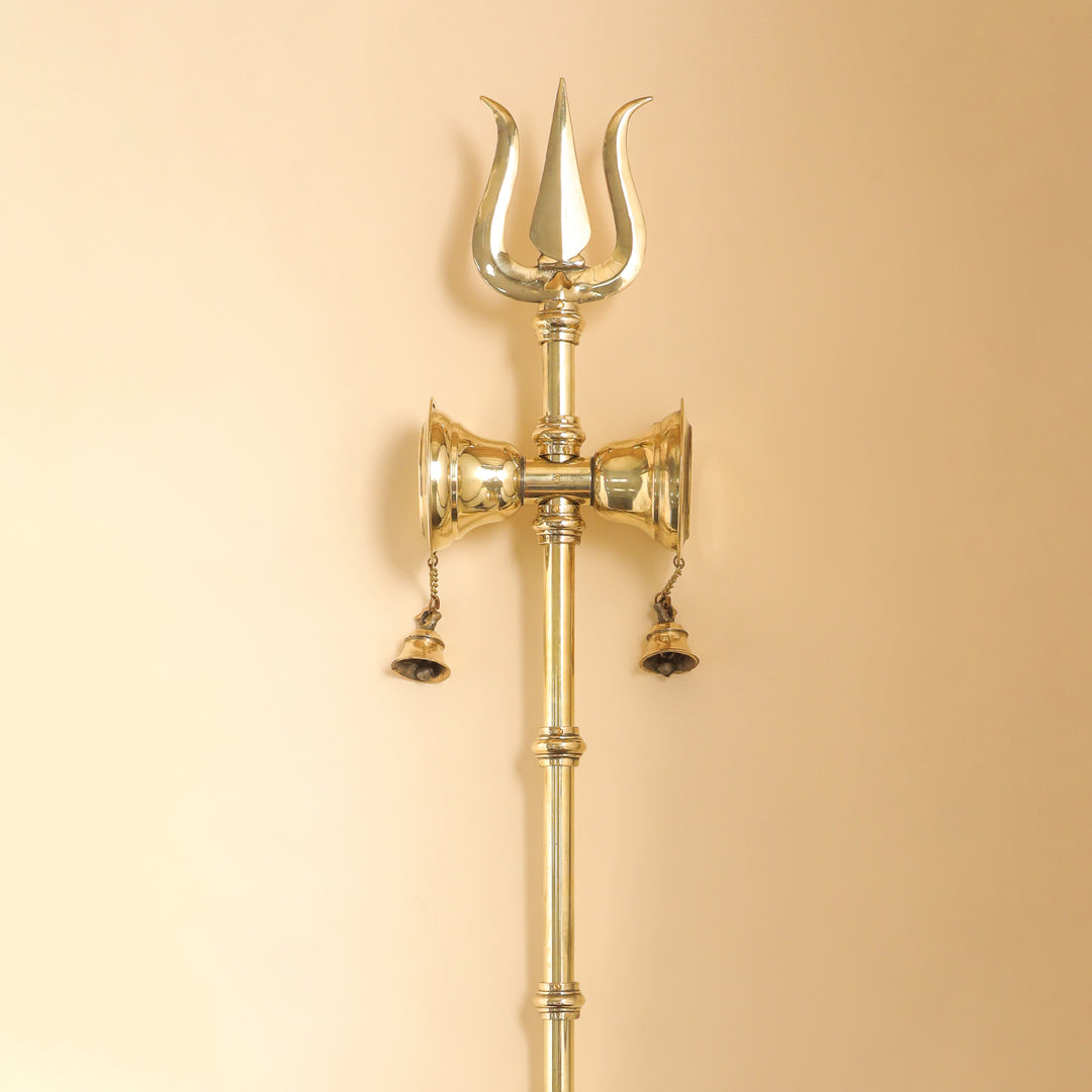 Brass Shiva's Damru Trishul With Bell