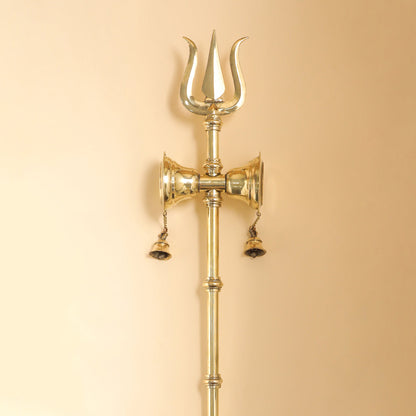 Brass Shiva's Damru Trishul With Bell