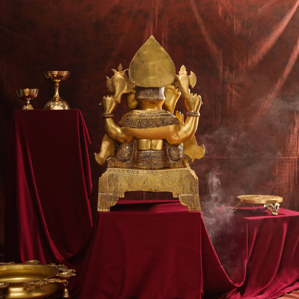 Brass Chowki Ganesha Statue (26 Inch)