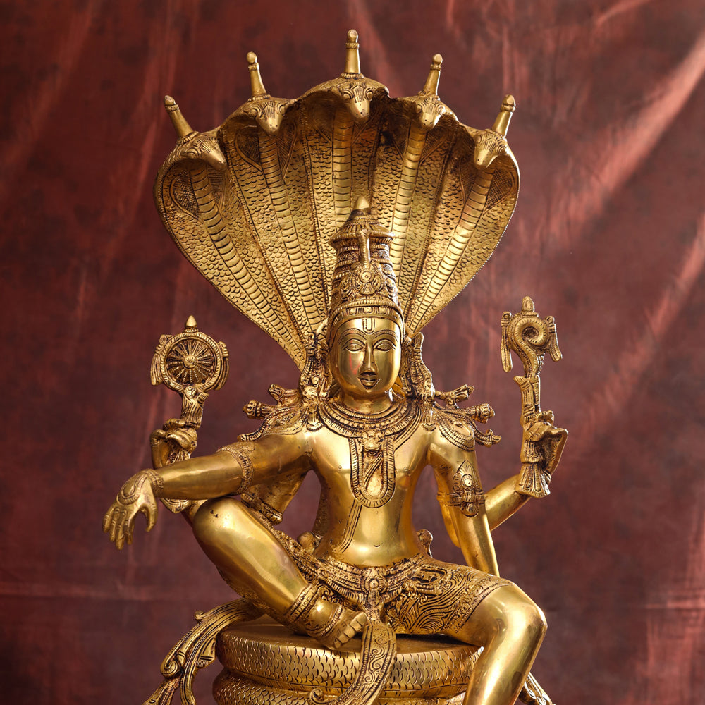 Brass Superfine Sitting Lord Vishnu Idol (28 Inch)