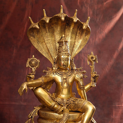 Brass Superfine Sitting Lord Vishnu Idol (28 Inch)
