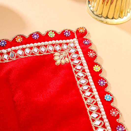 Mirror Work Red Velvet God Pooja Asana