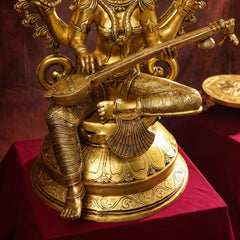 Brass Goddess Frame Saraswati Statue (27 Inch)