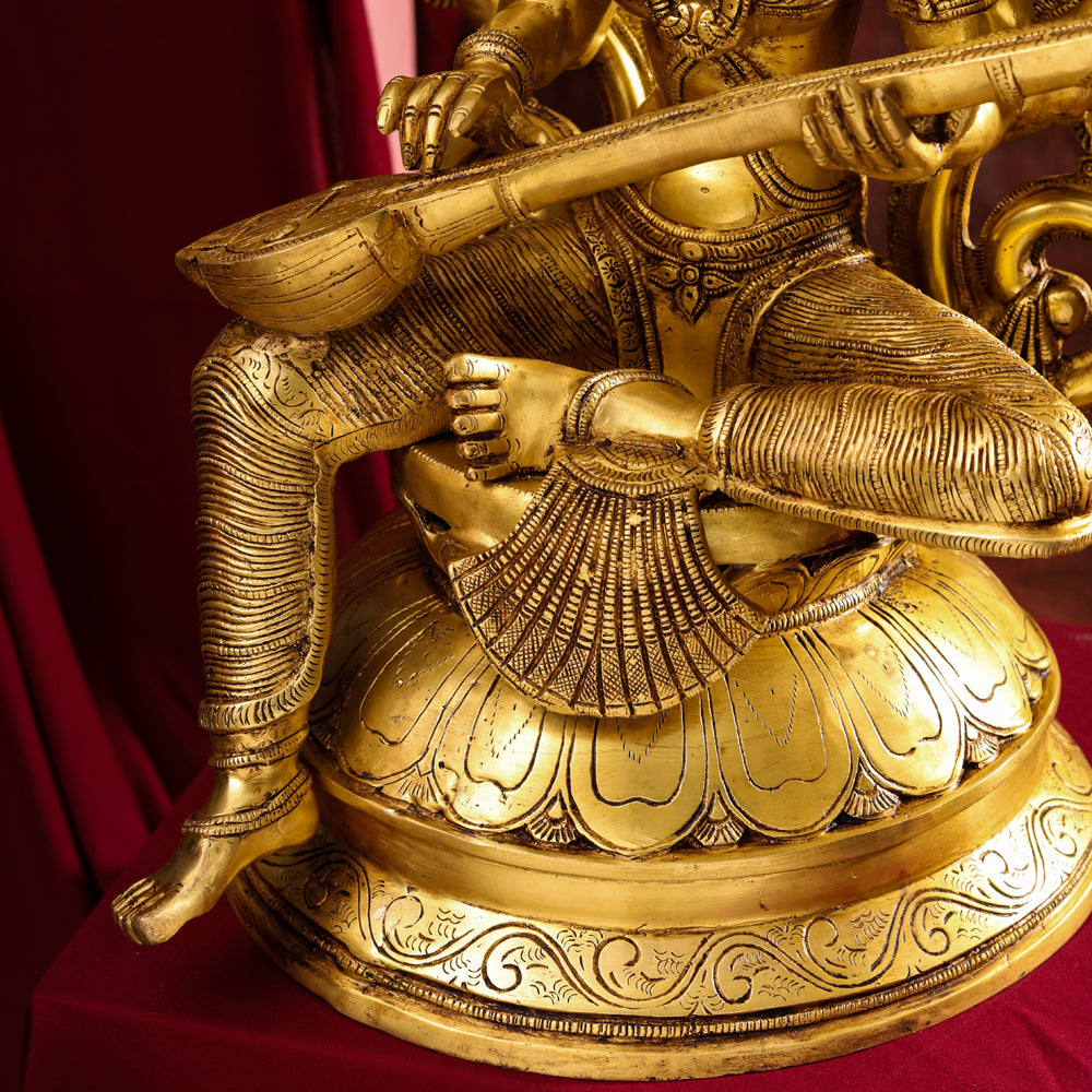 Brass Goddess Frame Saraswati Statue (27 Inch)