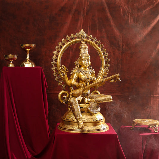 Brass Goddess Frame Saraswati Statue (27 Inch)