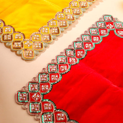 Sequin And Pearl Work Red Velvet God Pooja Asana