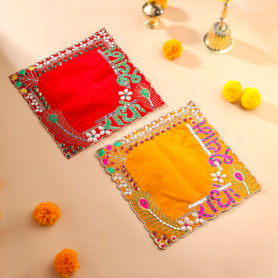 Radhe Shyam Pearl And Stone Work Velvet Pooja Asana