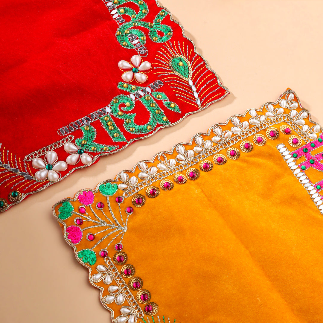 Radhe Shyam Pearl And Stone Work Velvet Pooja Asana