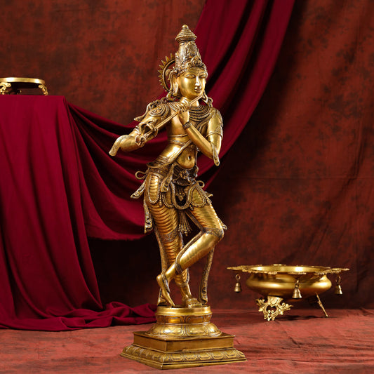 Brass Superfine Krishna Statue (35 Inch)