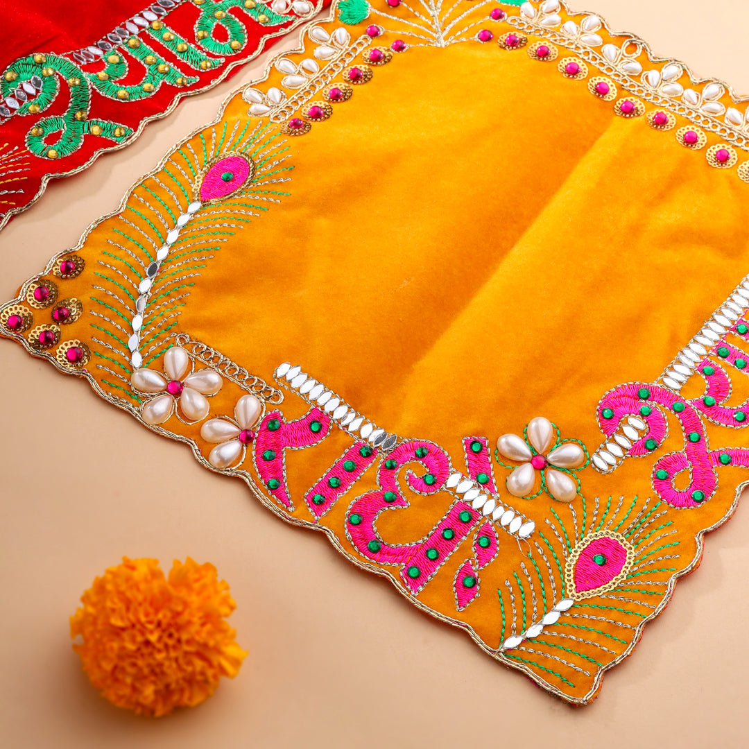 Radhe Shyam Pearl And Stone Work Velvet Pooja Asana