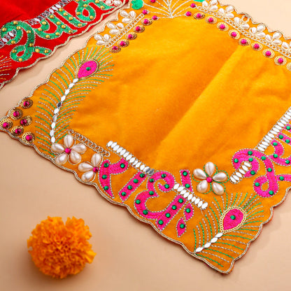 Radhe Shyam Pearl And Stone Work Velvet Pooja Asana