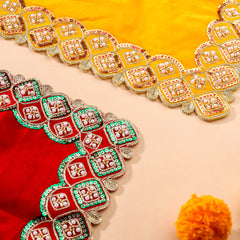 Sequin And Pearl Work Red Velvet God Pooja Asana