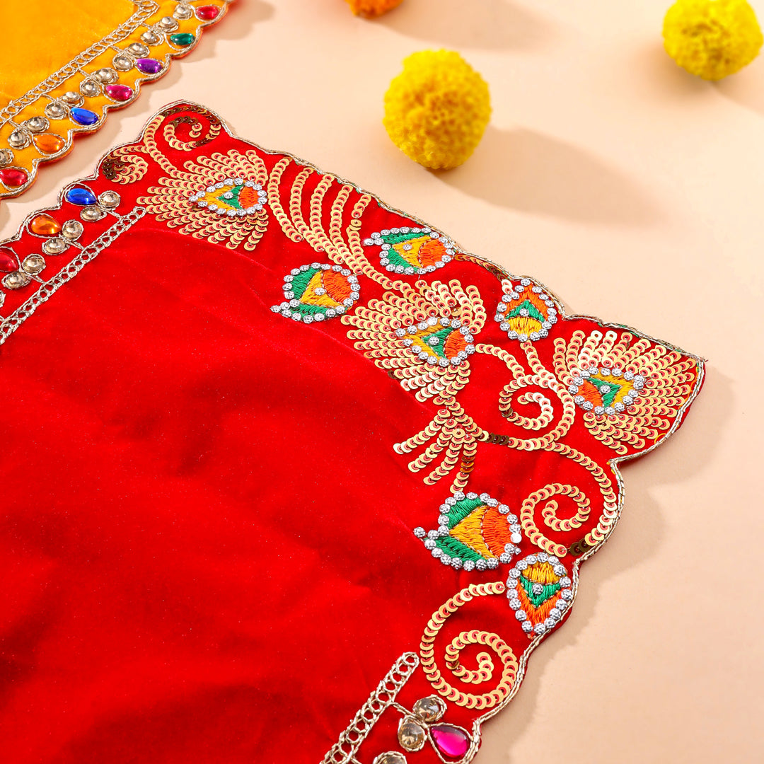 Stone And Sequin Work Velvet God Pooja Asana