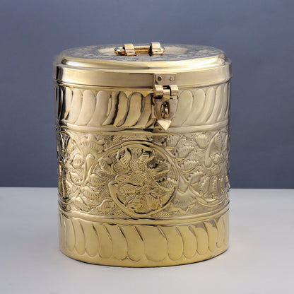 Brass Storage Container With Flower Pattern