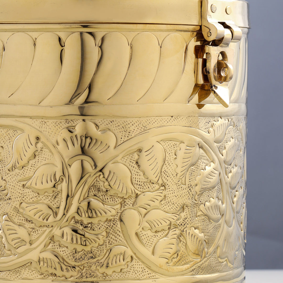 Brass Storage Container With Flower Pattern