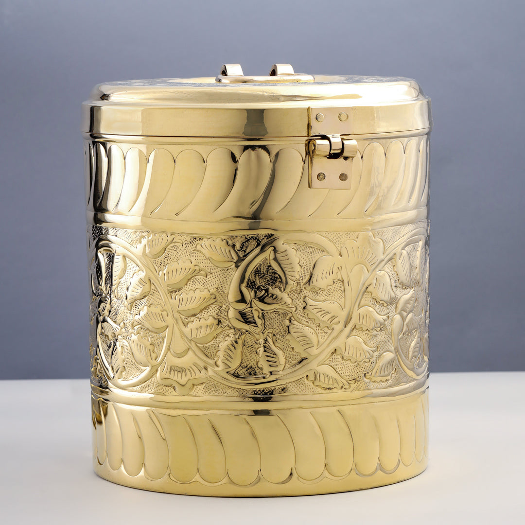 Brass Storage Container With Flower Pattern