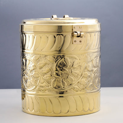 Brass Storage Container With Flower Pattern