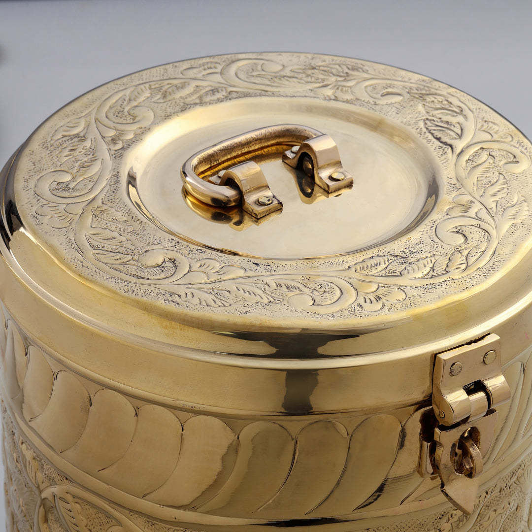 Brass Storage Container With Flower Pattern