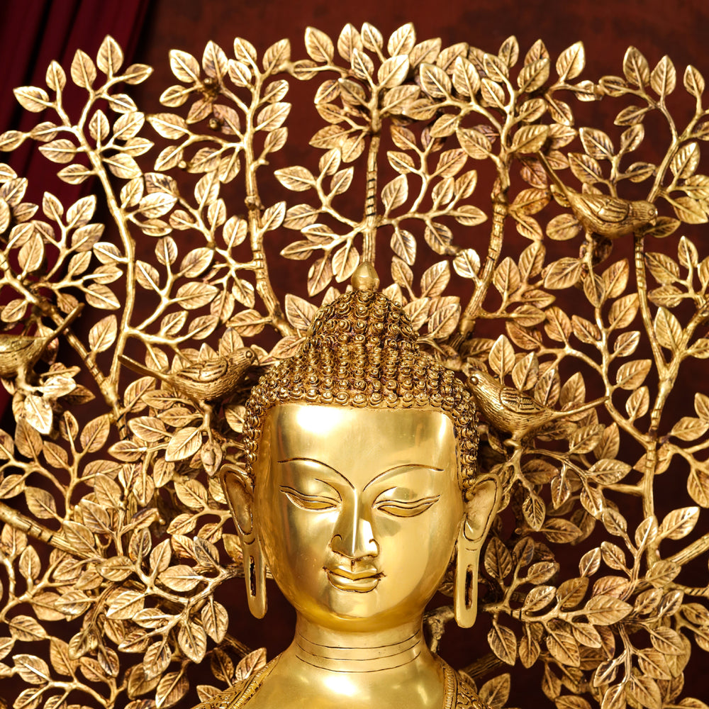 Brass Home Decor Buddha Statue With Tree (42 Inch)