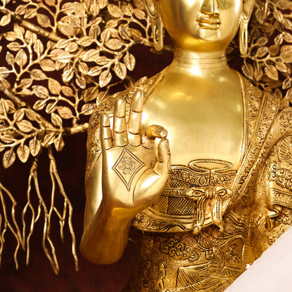Brass Home Decor Buddha Statue With Tree (42 Inch)