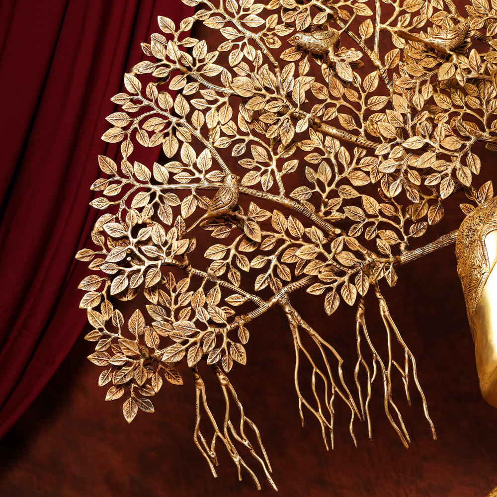 Brass Home Decor Buddha Statue With Tree (42 Inch)