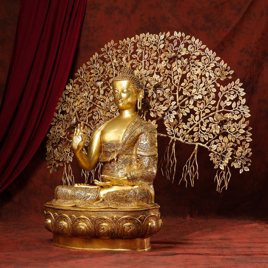 Brass Home Decor Buddha Statue With Tree (42 Inch)