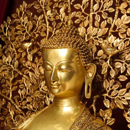 Brass Home Decor Buddha Statue With Tree (42 Inch)