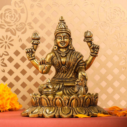 Brass Superfine Lotus Goddess Lakshmi Idol (5.5 Inch)