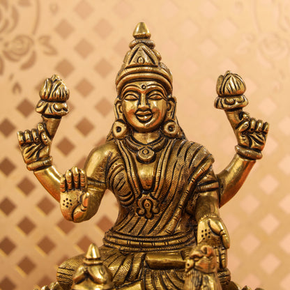 Brass Superfine Lotus Goddess Lakshmi Idol (5.5 Inch)