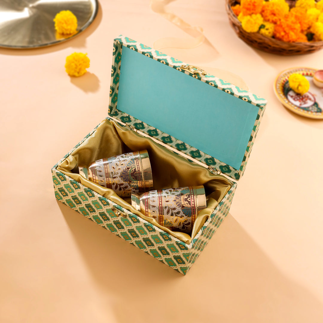 Brass Hand Painted Glass Pair House Warming Box Hamper