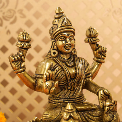Brass Superfine Lotus Goddess Lakshmi Idol (5.5 Inch)