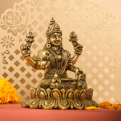 Brass Superfine Lotus Goddess Lakshmi Idol (5.5 Inch)
