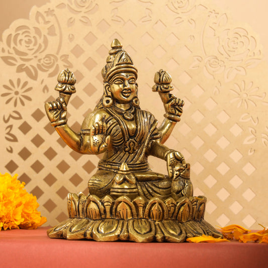 Brass Superfine Lotus Goddess Lakshmi Idol (5.5 Inch)