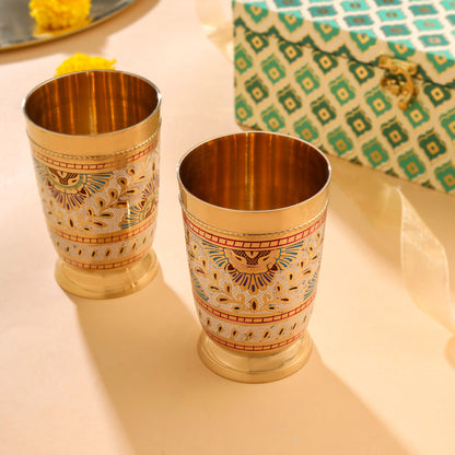 Brass Hand Painted Glass Pair House Warming Box Hamper